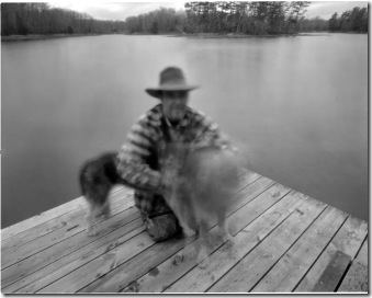 Earl Pinhole Portrait on Dock w Blurry Dogs
